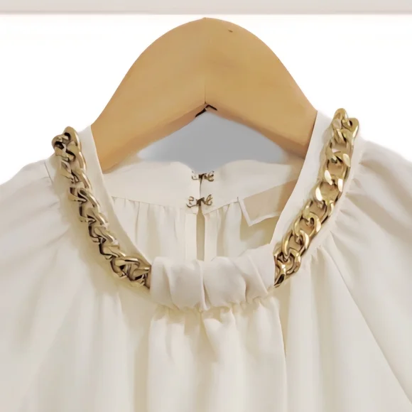 🌿Michael Kors Women's Small Ivory Chain-Neck Sleeveless Blouse - Elegant Classy - Picture 3 of 12